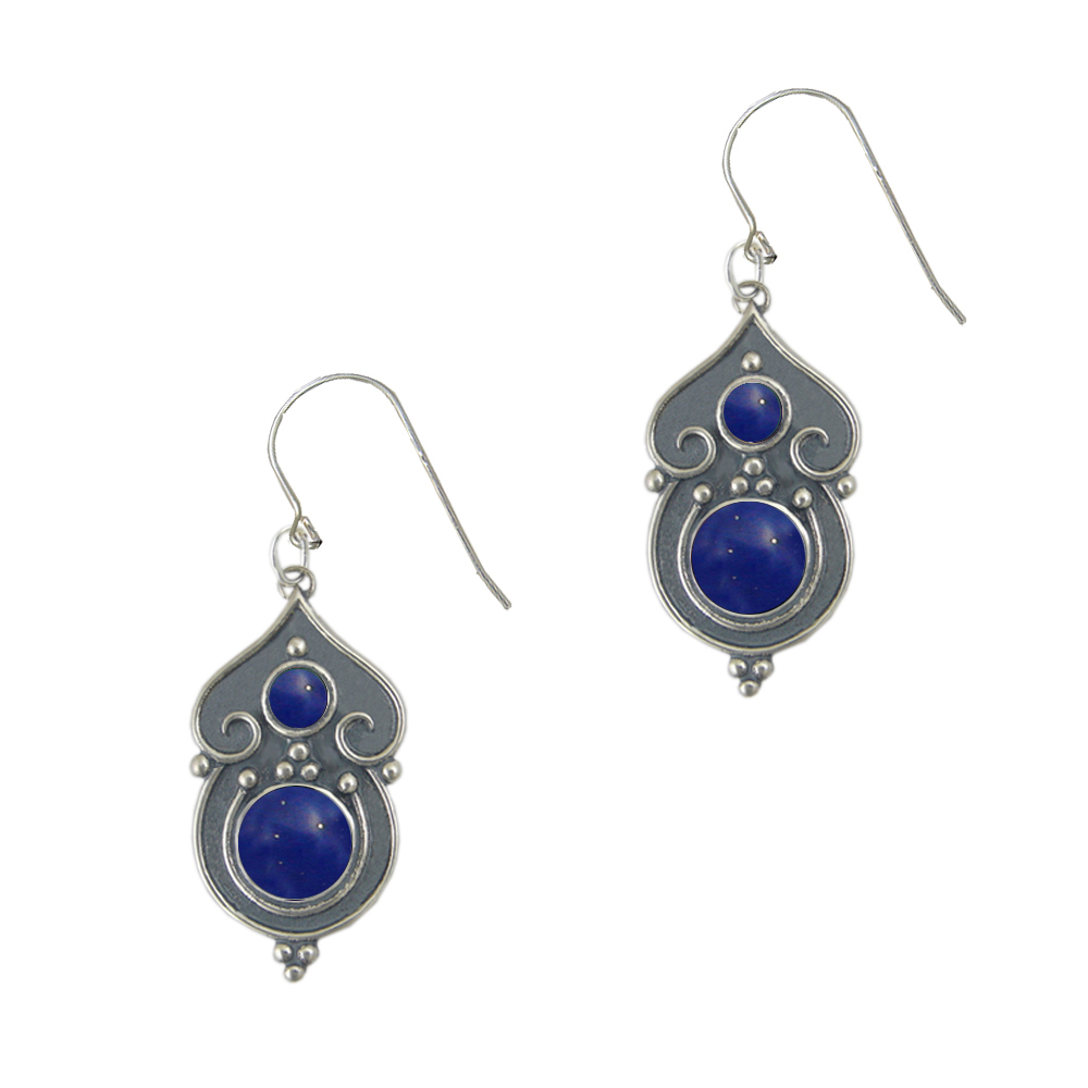 Sterling Silver Gothic Inspired Drop Dangle Earrings With Lapis Lazuli